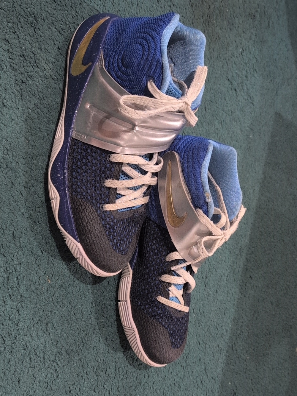 Nike Boys Blue, White and Gold High-Top Basketball Shoes